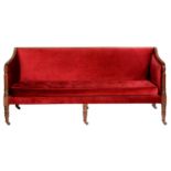 A GEORGE IV MAHOGANY SOFA, C1830  with reeded frame, uprights and legs, seat height 46cm; 68 x 192cm