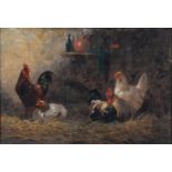 NORTHERN EUROPEAN SCHOOL, LATE 19TH CENTURY   CHICKENS IN A BARN   a pair, oil on mahogany panel, 16