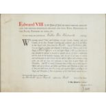 EDWARD VIII (1894-1972) DOCUMENT SIGNED AS KING, 1936  Royal Air Force Commission of Pilot Officer