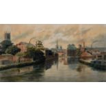 WILLIAM  FREDERICK  AUSTIN  (1833-1899)  VIEW OF DERBY FROM THE RIVER DERWENT  signed,