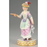 A MEISSEN FIGURE OF A LADY BATTLEDORE PLAYER, 20TH C  after the model by Michel Victor Acier, 16cm