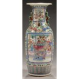 A CANTON FAMILLE ROSE VASE, 19TH C  enamelled with two principal panels of dignitaries and