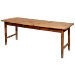 A VICTORIAN PINE FARMHOUSE TABLE  the three plank top with cleated ends on square legs with