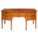 A GEORGE III MAHOGANY SIDEBOARD, EARLY 19TH C  crossbanded in satinwood and line inlaid, fitted with