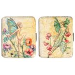 TWO ARTS & CRAFTS EGGSHELL ENAMEL LADY'S CIGARETTE CASES, C 1920  painted with fairies and  anemones