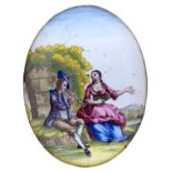 AN ENGLISH ENAMEL PLAQUE, PROBABLY BIRMINGHAM, C1770  slightly convex, printed and painted with a