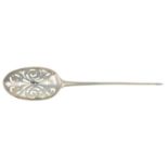 A GEORGE III SILVER MOTE SPOON OF LARGE SIZE 20.4cm l, maker's mark worn, London 1776, 1oz