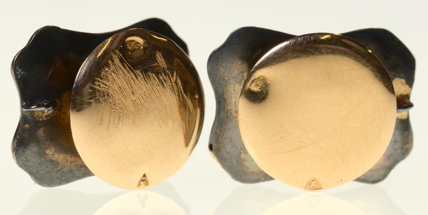 A PAIR OF FRENCH FOILED GREEN PASTE, SILVER AND GOLD DRESS STUDS, 19TH C  10 x 13mm, tete d'aigle - Image 2 of 2