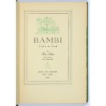 SALTEN, FELIX  BAMBI A LIFE IN THE WOODSNew York, Simon and Schuster, 1928, 1st American edition (