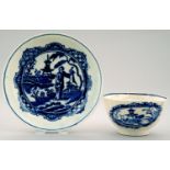 A LIVERPOOL BLUE AND WHITE TEA BOWL AND MATCHED SAUCER,  THE TEA BOWL JOHN PENNINGTON, THE SAUCER