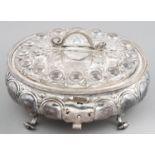A CHARLES II  SILVER SUGAR BOX   of crisply chased oval shape with lobed sides, the low domed