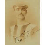 ALBERT IREMONGER (1884-1958)  PHOTOGRAPH SIGNED  bust length in cap and Notts County FC shirt,