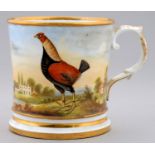 COCKFIGHTING.  A STAFFORDSHIRE PORCELAIN MUG, C1830  painted with two fighting cocks of
