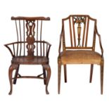 MINIATURE FURNITURE.  A PAINTED SATINWOOD ELBOW CHAIR AND A WALNUT COMB-BACK WINDSOR CHAIR 22.5