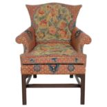 A GEORGE III STYLE MAHOGANY ARMCHAIR, EARLY 20TH C  upholstered in 18th c style floral woolwork,