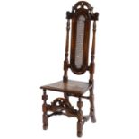 A   WALNUT CHAIR IN QUEEN ANNE STYLE, 19TH C the caned back with turned uprights, seat height 45cm