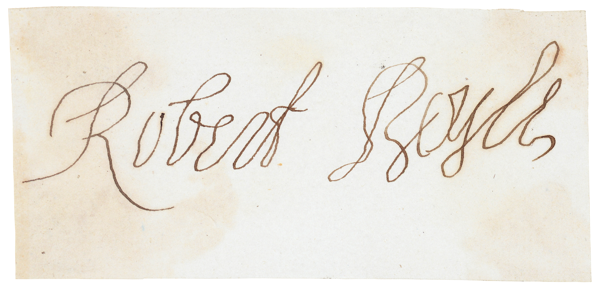 ROBERT BOYLE, FRS (1627-1691) PIECE SIGNED IN INK ROBERT BOYLE  c4.5 x 9.6cm, laid down on an