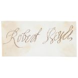 ROBERT BOYLE, FRS (1627-1691) PIECE SIGNED IN INK ROBERT BOYLE  c4.5 x 9.6cm, laid down on an