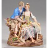 A MEISSEN GROUP OF A SWAIN AND SHEPHERDESS, LATE 19TH C  after the model by J J Kaendler, 19cm h,