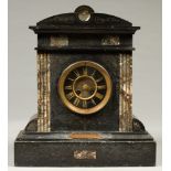 FOOTBALL INTEREST.  A FRENCH ARCHITECTURAL STYLE BELGE NOIR AND MARBLE MANTEL CLOCK, C1880 the