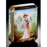 A FRENCH GOLD AND ENAMEL VESTA CASE, EARLY 20TH C painted to all sides except the underside with a