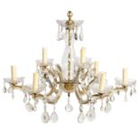 A VICTORIAN STYLE MOULDED GLASS SIX BRANCH CHANDELIER,  MID 20TH C  of nine lights, 50cm h Basically