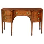 A GEORGE III MAHOGANY SIDEBOARD, EARLY 19TH C the front crossbanded and line inlaid, fitted with