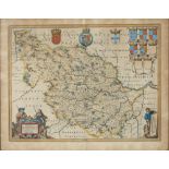 JOAN BLAEU WEST RIDING OF YORKSHIRE double page engraved map, 17th century, hand coloured, 43.5 x