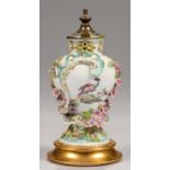 A DERBY FLORAL ENCRUSTED AND PIERCED ROCOCO VASE, C1760 painted to either side with birds, 21cm h,