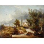 GEORGE  BARRELL WILLCOCK (1811-1852) A WATERMILL  signed and inscribed Near Bath, oil on canvas,