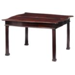 MINIATURE FURNITURE. A SERPENTINE MAHOGANY CONCERTINA-ACTION CARD TABLE 27cm l One limb of the