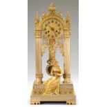 A FRENCH ORMOLU TROUBADOUR STYLE MANTLE CLOCK, C1840  of arched design and both neo gothic and