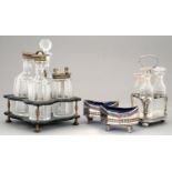 A PAIR OF OLD SHEFFIELD PLATE PIERCED OCTAGONAL SALT CELLARS, C1790 on fluted feet, blue glass