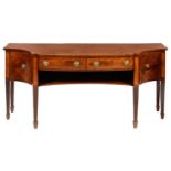 A MAHOGANY,   SATINWOOD AND LINE INLAID SIDEBOARD, 19TH C  fitted with two drawers and two