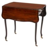 A VICTORIAN SERPENTINE PADOUK AND MAHOGANY PEMBROKE TABLE, LATE 19TH C  in George III style, the