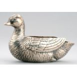 A VICTORIAN SILVER DUCK NOVELTY SAUCE BOAT  11.5cm l, by C T & G Fox, London 1867, 3ozs 4dwts Good