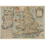 JOHN SPEED THE INVASIONS OF ENGLAND AND IRELAND double page engraved map 1662 hand coloured, 40 x