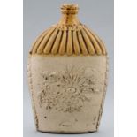 A SCOTTISH SALTGLAZED STONEWARE SPIRIT FLASK, PORT DUNDAS, GLASGOW, MID 19TH C moulded to either