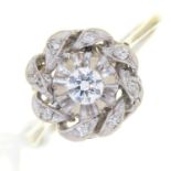 A DIAMOND WHORL CLUSTER RING, MILLEGRAIN SET IN WHITE GOLD, MARKED 750, 3.3G, SIZE M½ Condition