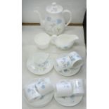 A WEDGWOOD BONE CHINA ICE ROSE PATTERN COFFEE SERVICE, COFFEE POT AND COVER 20.5CM H, PRINTED VASE