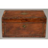 A GEORGE III YEW WOOD TEA CHEST, C1820, CROSSBANDED IN ROSEWOOD AND BRASS LINE-INLAID, THE FITTED