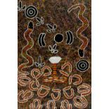 AUDREY NUGARRAI, ABORIGINAL ARTIST (FL. CIRCA 1970'S - 80'S), EMU TRAVELLING NORTH BUT ONLY SNAKE