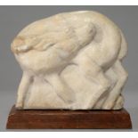 A MARBLE SCULPTURE OF A FAWN, EARLY-MID 20TH C, ON WALNUT BASE, 19CM H Condition report  Base loose,