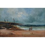 CHARLES L SHAW (FL 1880-1898) - FISHERFOLK ON THE BEACH, SIGNED AND DATED '90, OIL ON CANVAS, 29 X