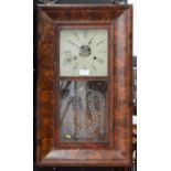 AN AMERICAN MAHOGANY WALL CLOCK, LATE 19TH C, WITH PAINTED DIAL AND ETCHED GLASS DOOR, 65CM H