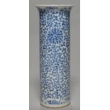 A CHINESE BLUE AND WHITE CYLINDRICAL VASE, KANGXI MARK, 19TH C, 35CM H Condition report  Restuck