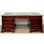 A SOUTH EAST ASIAN MAHOGANY-STAINED PARTNER'S DESK, 20TH C, IN VICTORIAN STYLE, FITTED WITH