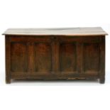 A GEORGE III PANELLED OAK CHEST WITH BOARDED LID, 63CM; 133 X 58CM Condition report  Lid slightly
