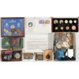 UNITED KINGDOM SILVER CROWN, 1935, 1950 PROOF COIN SET IN SCARLET CARD BOX AND MISCELLANEOUS