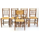 A VICTORIAN ASH, BEECH AND RUSH SUSSEX CHAIR IN THE MANNER OF WILLIAM MORRIS, C1900 AND FOUR SIMILAR